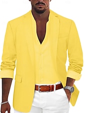 voordelige Linnen blazer-Voor heren Sportjas Linnen blazer Modieus Casual Effen Linnen blazer Leger groen Zwart blauw Getailleerd Single Breasted een knoops
