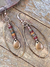 Χαμηλού Κόστους Γυναικείο Σκουλαρίκι-Γυναικεία σκουλαρίκια boho chic με πολύχρωμες χάντρες και χρυσό οβάλ σχέδιο, ιδανικά για casual ντύσιμο και καλοκαιρινά φεστιβάλ