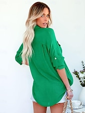 abordables Hauts Unis pour Femmes-Femmes Chemise Couleur Unie Élégant ancien Occasionnel manche longue Col de chemise Hauts Réguliers Quotidien Fête Blanche Jaune Vert Claire Rose Claire Violet Été Printemps