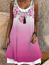 abordables Robes Floraux Imprimés-Femmes Robe Midi Robe débardeur Mode Classique Extérieur Quotidien Week-end Coupe régulière Graphique Dégradé de couleur Sans manches Col ras du cou Rose Claire Été Printemps Automne