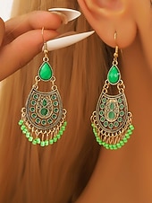 cheap Women's Earring-Women's Bohemian Teardrop Dangle Earrings – Vintage Tribal Style with Beaded Fringe, Lightweight Statement Jewelry for Parties and Festivals