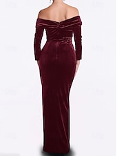 preiswerte ROT-Sammet Meerjungfrau  Trompete Abendkleid Elegantes Kleid Formelle Hochzeit Bodenlang 3/4 Länge Ärmel Off-Shoulder Porträtkragen mit gerafften
