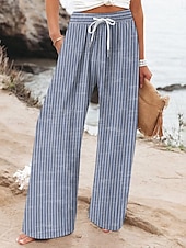 economico gamba larga e vita alta-Per donna Gamba larga Chinos Pantaloni Larghi Vacanza Vintage Moda Lunghezza intera Vita Alta Grafico A righe Stampa Micro-elastico Formale Vacanza Streetwear Viola Rosso rubino Verde Estate Primavera