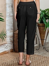 abordables Pantalon uni en coton et lin-Femmes Pantalon texturé en polycoton et lin Pantacourt Mode Streetwear Confort Longueur cheville Taille Moyenne Uni Dentelle Confortable Rue Tenue quotidienne Sortir Noir Blanche Bleu Vert Été Coupe