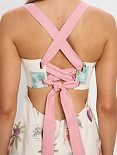 economico disegnare abiti in cotone e lino-Per donna Abito Lungo Maxi Abito Abiti in cotone e lino Vestito Casual Moda All&#039;aperto Feste Ferie Vestibilità regolare Fiore Senza Maniche Spalline Rosa Estate