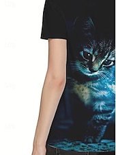 billige Dyrene tee-Dame T skjorte Sommertopper Grafisk Katt Klassisk Fritid Kortermet V-hals Crop Tops Daglig Helg Trykt mønster Regnbue Sommer Vår Høst