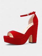 cheap Nightlife Party-Women&#039;s Nude Suede Platform Block Heel Sandals - Chunky Ankle Strap Heels for Nightlife Parties and Club Outfits