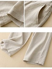 economico Pantaloni-Per donna Pantaloni in cotone e lino Gamba larga Chinos Vacanza Stile Etnico Essenziale Lunghezza intera Vita Alta Semplice Tasca Comodo Morbido Confortevole Micro-elastico All&#039;aperto Streetwear Nero