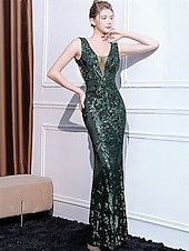 abordables VERT-Robes de Quinceanera sirène  trompette robe élégante formelle mariage longueur au sol sans manches col rond sequins avec sequins