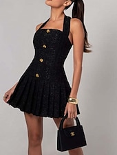 abordables Robes de Diplôme-Femmes Mini Robe Robe de remise des diplômes Robe de Cocktail Mode Soirée Anniversaire Date Coupe régulière Uni Sans manches Col Halter Noir Été