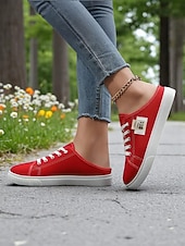 economico Sneakers da donna-Sneakers slip-on da donna in tela verde con lacci – comode scarpe da ginnastica senza schienale, ideali per passeggiate, shopping, corse a scuola e giornate estive informali