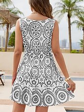 tanie Sukienki boho-Damskie Sukienka mini Sukienka A line Codzienny Na zewnątrz Wyjściowe Regularny Kwiaty Graficzny Bez rękawów W serek Czarny Czerwony Niebieski Zielony Lato Wiosna