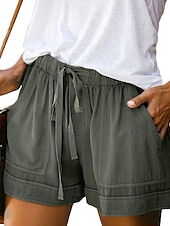 ieftine Bermude-Pentru femei Pantaloni inspirați din in Pantaloni Scurți Pantaloni Modă Șic Stradă Scurt Natural Simplu Buzunar Design Elastic cu Cordon Confortabil Exterior În aer liber Stradă Roșu Claret Azuriu