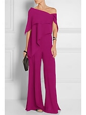 abordables Combinaisons pour maman-Combinaisons invitée de mariage élégante robe de mariage formelle fête longueur du sol manches courtes épaules dénudées automne invité de mariage chiffon avec volants 2025 taille sur mesure gratuite