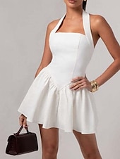 preiswerte Abschlusskleider-Damen Minikleid Weißes Kleid Abschlusskleid Partykleid Cocktailkleid Mode Party Date Teegesellschaft Normale Passform Einfach Ärmellos Neckholder Schwarz Weiß Wein Sommer