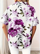billige Blomstrete topper-Damenskjorte Langermet Knappebluse Blomster Grafikk Aktiv Daglig Stilfull Kortermet Skjorte Krage Vanlige Topp Daglig Hvit Rød Fuchsia Sommer Vår