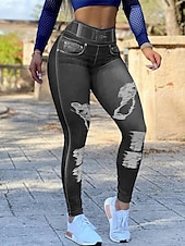 billiga Blå 3D-utskrift-Damleggings byxor 3D-print chinos semester retro mode hel längd hög midja grafisk tryck bekväm mjuk komfortabel stretchig utomhus gatan svart mörk marinblå grå sommar slim fit