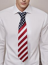 お買い得  メンズネクタイ＆蝶ネクタイ-アメリカ国旗柄のメンズネクタイ。愛国的な赤と白のストライプに星柄。独立記念日や国のお祝いに最適です。