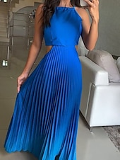 abordables Robes fleuries élégantes-Femmes Robe Longue Maxi Robe Robe froncée Moderne Extérieur Vacances Fête Coupe régulière A Ombre Sans manches Col ras du cou Bleu Orange Vert Été