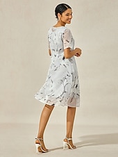cheap Casual Dress-Women&#039;s Elegant Chiffon Dress Floral Mesh Print Crew Neck Midi Dress Daily Vacation Short Sleeve Summer Spring