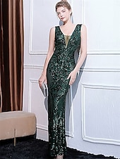 abordables VERT-Robes de Quinceanera sirène  trompette robe élégante formelle mariage longueur au sol sans manches col rond sequins avec sequins
