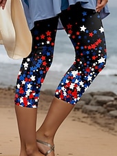 olcso Függetlenség Napja Nadrágok-Női Hazafias  Capri Nadrág Leggings Vintage Divat Kényelmes Vádli Hosszúságú Magas Derék Nadrág Grafikai Amerikai Zászló Nyomtatás Légáteresztő Puha Rugalmas Vakáció