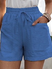 abordables Pantalon uni en coton et lin-Femmes Shorts Slacks Streetwear Occasionnel Court Naturel Uni Avec Poches Conception à cordon élastique Confortable Extérieur Sortir Abricot Jacinthe Noir Blanche Été Coupe régulière