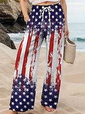 ieftine Pantaloni de Ziua Independenței-Pantaloni Chino Patrioți pentru Femei Croi Larg Vacanță Vintage Moda Lungime Completă Talie Mare Imprimare cu Steag Respirabil Moi Micro-elastici