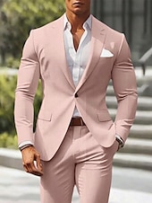abordables Trajes casuales-Trajes de boda casuales de lino para hombres verde guisante rosa de verano color sólido ajuste estándar 2 piezas de un solo botón