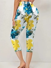 abordables -Femmes Pantalon capri Leggings Streetwear Occasionnel Longueur mollet Naturel Fleuri Imprimé Confortable Extérieur Extérieur Vacances Décontracté Quotidien Jaune Bleu Été Coupe régulière