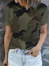 olcso Művészet és Design póló-Női Póló Nyári felsők Grafika Álcázás Klasszikus Alkalmi Rövid ujjú Terített nyak Crop Tops Napi Hétvége Nyomtatott Szivárvány Nyár Tavasz Ősz