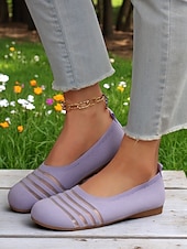 levne Dámské boty s plochou podrážkou-Dámské flyknit casual barefoot boty - prodyšný svršek ze síťoviny, široká špička, balerínky, trendy pruhy, pohodlné na chůzi a běžné aktivity