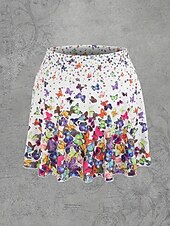 abordables Jupes graphiques-Femmes Jupe Jupe de tennis Mini jupe Occasionnel Mini Taille Moyenne Jupes Graphique Papillon Avec Poches Élastique Vacances Quotidien Noir Blanche Été Polyester