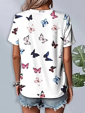 cheap Art&amp;Design tee-Women&#039;s T Shirt Graphic Animal Butterfly Vintage Stylish Classic Short Sleeve Crew Neck Round Neck Regular Tops Daily Weekend Print White Summer Spring