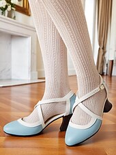 cheap 1920s &amp; Gatsby Era-Women's Light Blue 1920s Vintage Gatsby Crisscross Strap Heels-Retro Style Faux Leather Pumps with Flared Heels for Office, Parties &amp; Inspired Looks