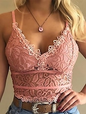 abordables Hauts en dentelle-Femmes Chemisier Hauts en dentelle Uni Moderne Occasionnel Sans manches Bretelle Hauts courts Quotidien Sortir Dentelle Dos nu Blanche Jaune Rose Claire Bleu Vert Été