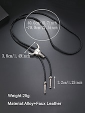 abordables Corbatas y pajaritas para hombres-Collar de bolo con cabeza de toro para hombre: colgante de calavera de vaca occidental con cordón de cuero trenzado, accesorio vintage de estilo vaquero para conciertos de música country, rodeos y uso diario.