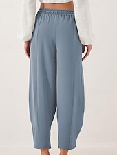 Недорогие широкие ноги и высокая талия-Жен. Брюки Мода Уличный стиль Полная длина Средняя талия Полотняное плетение Карман Эластичный шнурок На открытом воздухе Удобный на открытом воздухе Отпуск