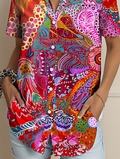 abordables Hauts d&#039;Art et de Design pour Femmes-Femmes Chemise Graphique Géométrique Abstrait ancien Tropical Quotidien Manche Courte Col de chemise Hauts Réguliers Quotidien Rouge Bleu Violet Vert Été Printemps