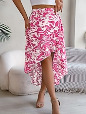 preiswerte Grafische Röcke-Damen Rock A-Linie Mode Lässig Maxi Hohe Taille Röcke Blumenmuster Rüsche Tasche Druck Mikroelastisch Straße Täglich Fuchsie Grün Hellblau Sommer Polyester