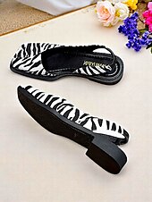 cheap Women&#039;s Flats-Women&#039;s Zebra Print Square Toe Flats with Ruched Back - Trendy Animal Pattern Date Shoes for Stylish Women