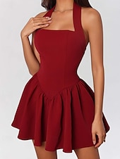 preiswerte Abschlusskleider-Damen Minikleid Weißes Kleid Abschlusskleid Partykleid Cocktailkleid Mode Party Date Teegesellschaft Normale Passform Einfach Ärmellos Neckholder Schwarz Weiß Wein Sommer