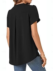abordables Hauts Unis pour Femmes-Femmes Chemisier Couleur Unie Élégant Basique Occasionnel Manche Courte Col en V Hauts Réguliers Quotidien Noir Blanche Bleu Vert Abricot Été