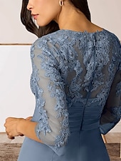 preiswerte Bodenlänge-Säule  Kolonne Mutter der Braut Kleid Hochzeitsgast Elegantes Hoher Schlitz V-Ausschnitt Bodenlanges Chiffon 3/4 Länge Ärmel mit Rüschenapplikationen Raffung