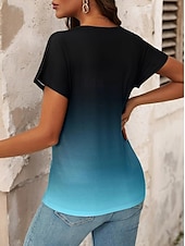 ieftine tricou Art &amp; Design-Pentru femei Tricou Grafic Gradiant Epocă Stilat Clasic Manșon scurt În V Topuri obișnuite Zilnic Imprimeu Negru Roșu-aprins Albastru piscină Vară Primăvară