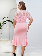 economico Lunghezza del tè-Abito madre della sposa abito elegante scollo a girotea lunghezza tè pizzo maniche corte con colore solido