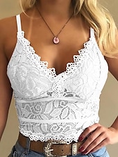 abordables Hauts en dentelle-Femmes Chemisier Hauts en dentelle Uni Moderne Occasionnel Sans manches Bretelle Hauts courts Quotidien Sortir Dentelle Dos nu Blanche Jaune Rose Claire Bleu Vert Été