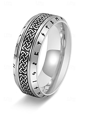 cheap Men&#039;s Jewelry-Men&#039;s Viking Stainless Steel Ring with Nordic Runes and Celtic Knot Design, Vintage Norse Style Band for Bikers and Cosplay