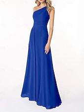 abordables Robes de demoiselle d&#039;honneur-Ligne A Robe de Demoiselle d&#039;Honneur  Une Épaule Sans manches Élégant Longueur au sol Chiffon avec Plis / Fronces 2022