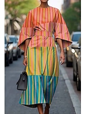 abordables Robes Floraux Imprimés-Femmes Robe Longue Maxi Robe Robe Décontractée Robe d&#039;été Mode Moderne Quotidien Date Week-end Coupe régulière Géométrique Manche 3/4 Col ras du cou Noir Jaune Vert Claire Rose Claire Été